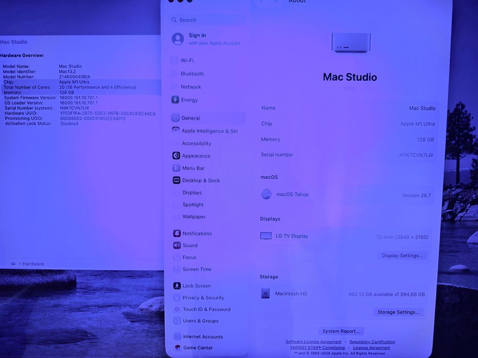 Mac Studio M1 ULTRA 20-CPU/48-GPU/128GB RAM/ 1TB SSD