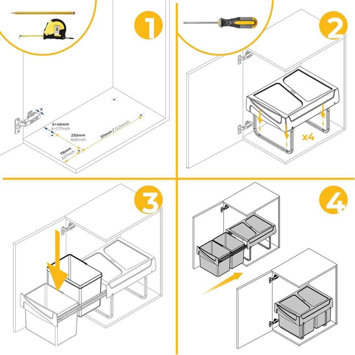 Кош за кухненски отпадъци Emuca с долно закрепване, капацитет 2 x 15 л