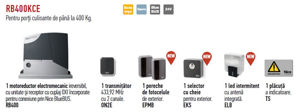 Automatizare poartă culisantă Nice ROBUS 400 kit complet **Super Pret