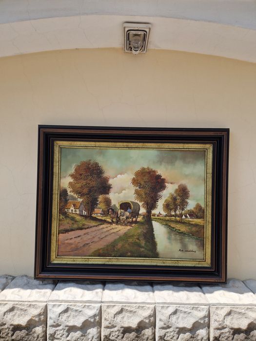 Страхотна голяма антикварна холандска картина масло върху  платно