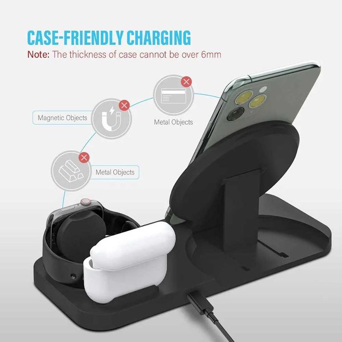 Incarcator Wireless iPhone AirPods + suport casti cu incarcare