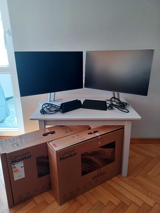 ЛОТ: 2 Монитора LENOVO L24i-4A + 2 вертикални държача за лаптоп XMART CYK Vertical