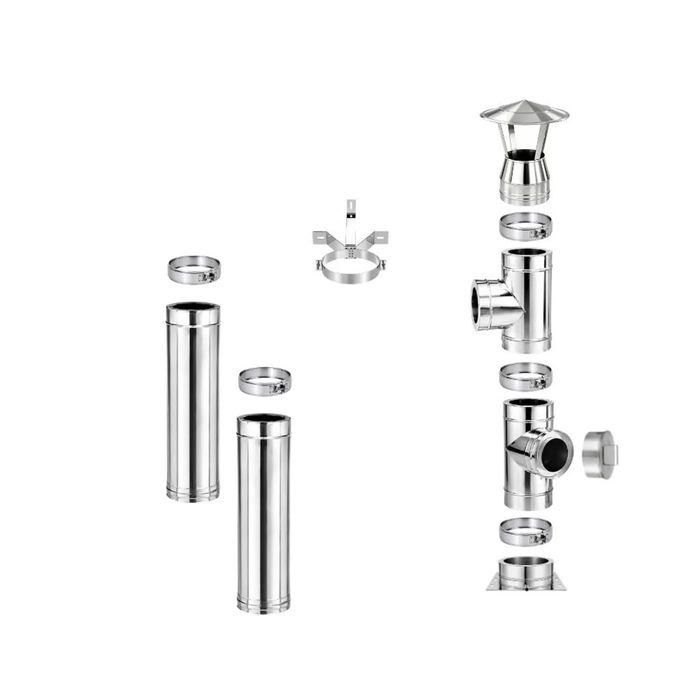 Kit complet coș de fum inox izolat, 3 m x 180/230 mm, de la sol