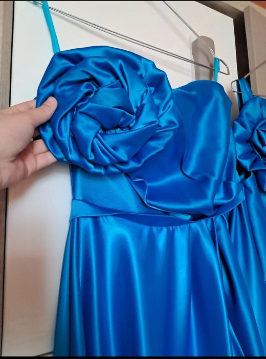 Set 2 Rochii lungi domnișoară de onoare / nașă, albastru regal din satin, mărimea [S / M