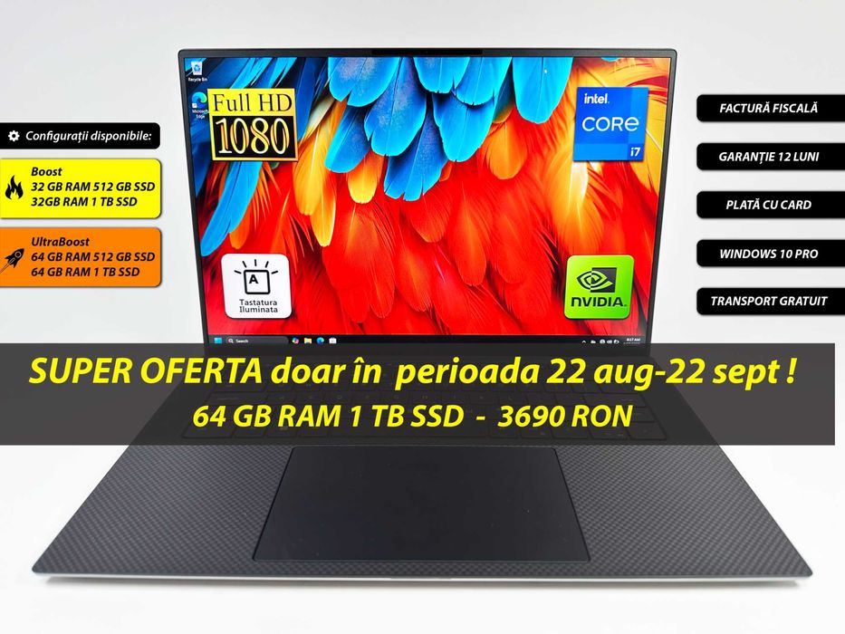 Laptop Dell Precision 5540 Intel i7 9850H 64 gb ram 1 TB ssd 2 TB hdd Nvidia T1000 Ecran 15.6 inch Full HD slim metalic Factura si Garantie 1 an