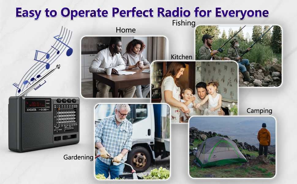 XHDATA D368 Portable Transistor Radio FM,AM(MW),SW,Bluetooth USB TF плейър