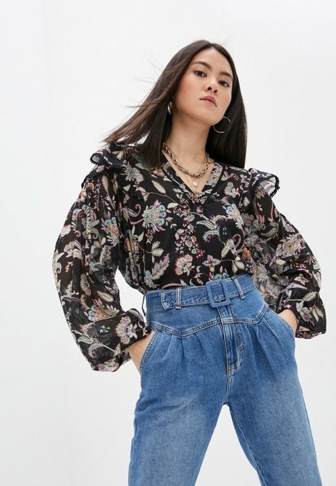 Риза Twinset с буфан ръкав и воали,ярки цветове,размер 44 M/L!