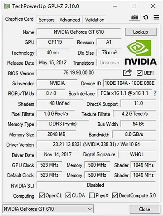 Placa video SAPLOS GT 610 2GB DDR3 Low Profile HDMI VGA