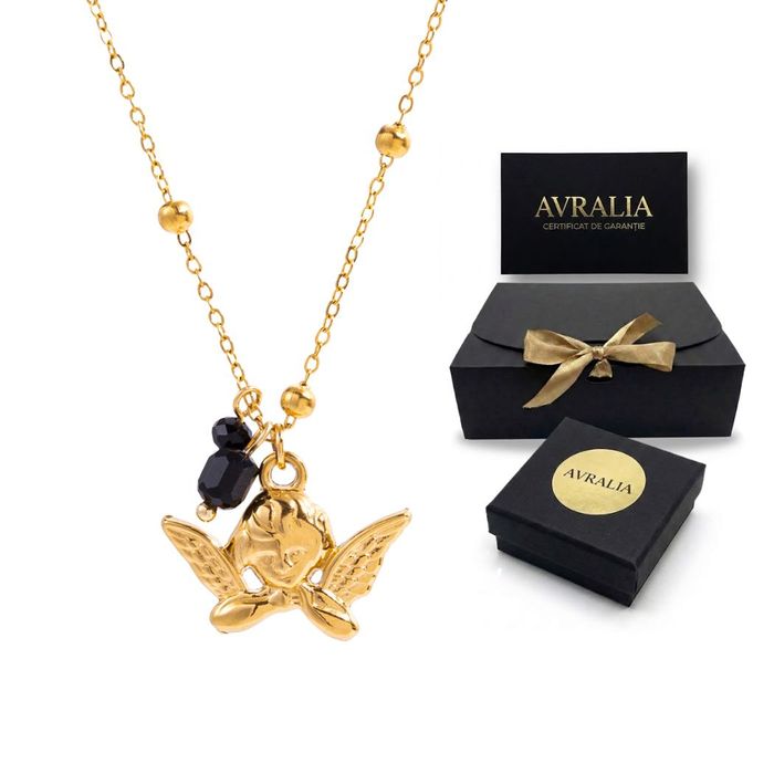 Lantisor Premium Placat Aur 18K - Pandantiv Ingeras, Set Cadou Inclus