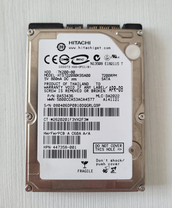 Hard laptop Hitachi 80 gb