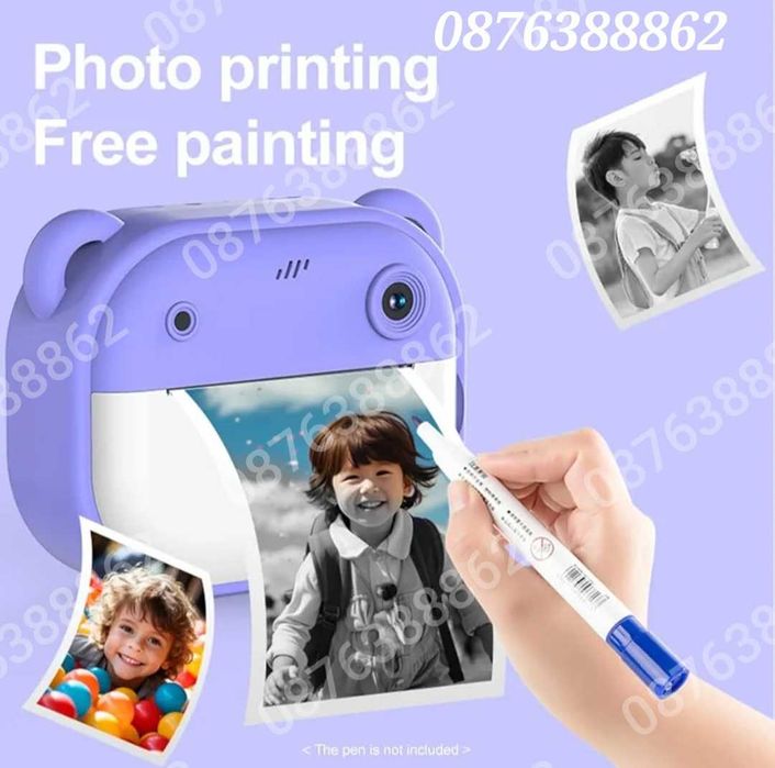 Детска  камера фотоапарат с незабавен печат и функции „Направи си сам“