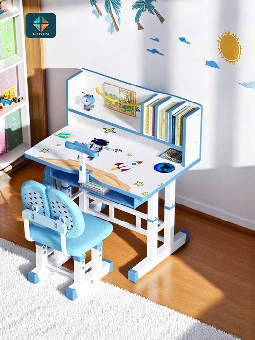 Детский стол и стул, набор регулируемой высоты, с ящиками
