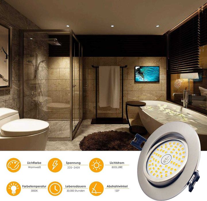 4 бтоя Вградена луна Led , ултра-плосък, топло бяло 3000K, IP44