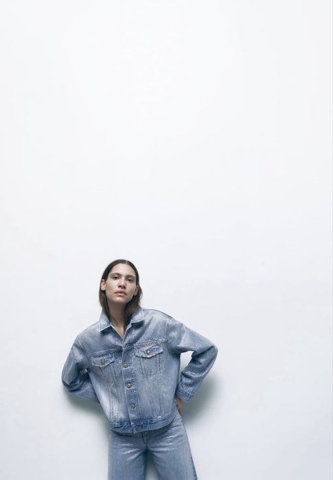 ZARA rhinestone denim дънково яке с камъни ново