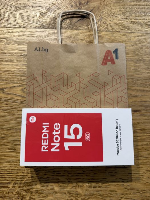 Чисто нов Xiaomi Redmi 15 Note 5G 8GB RAM 256GB Син. (Запечатан, 2г. Гаранция към А1) + безжични слушалки подарък