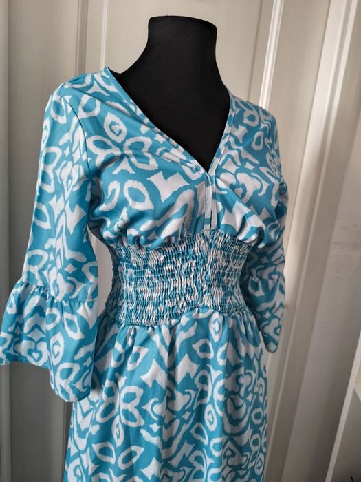 Rochie lunga de vara din vascoza racoroasa imprimeu aqua