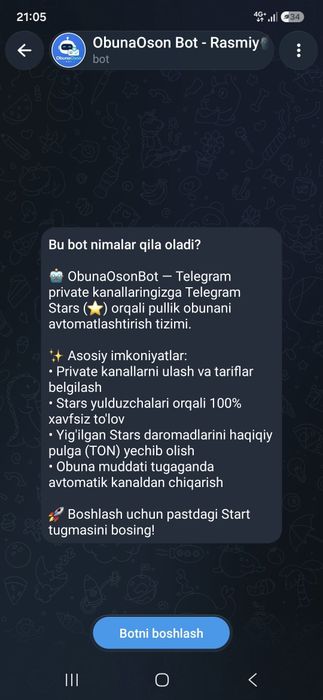 Telegram uchun professional botlar yaratib beraman