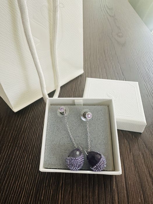 Оригинални Swarovski обеци 2в1 (мънички + висящи) - оригинална кутия