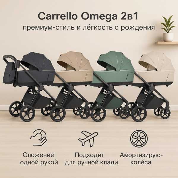 Коляска детская Carrello Omega 2в1, премиум-класс, до 22 кг, 4 цветов