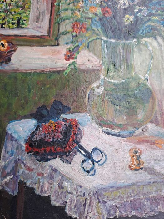 tablou vechi pictura pe placaj 30/34 cm semnat