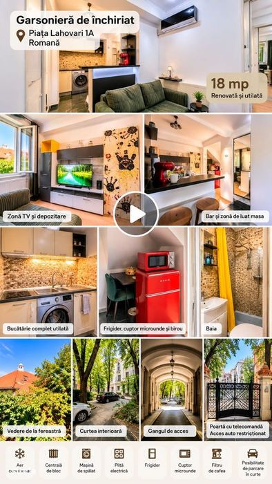 Garsoniera renovata-Piata Lahovari/Romana/ASE-curte privata,acces auto