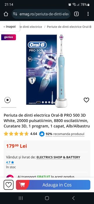 Periuta de dinti electrica oral b