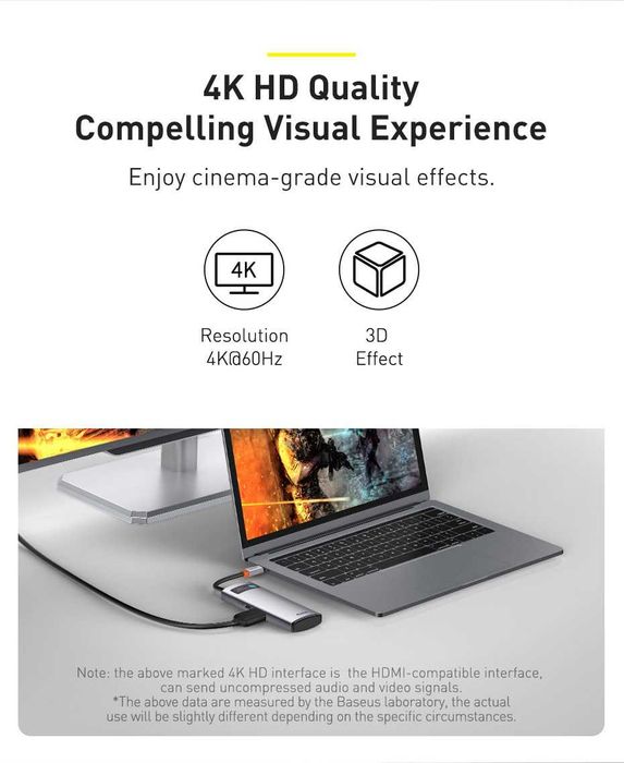 Baseus 5 in 1 Multifunctional Hub 4K-60Hz / PD-100W Metal Gleam Series