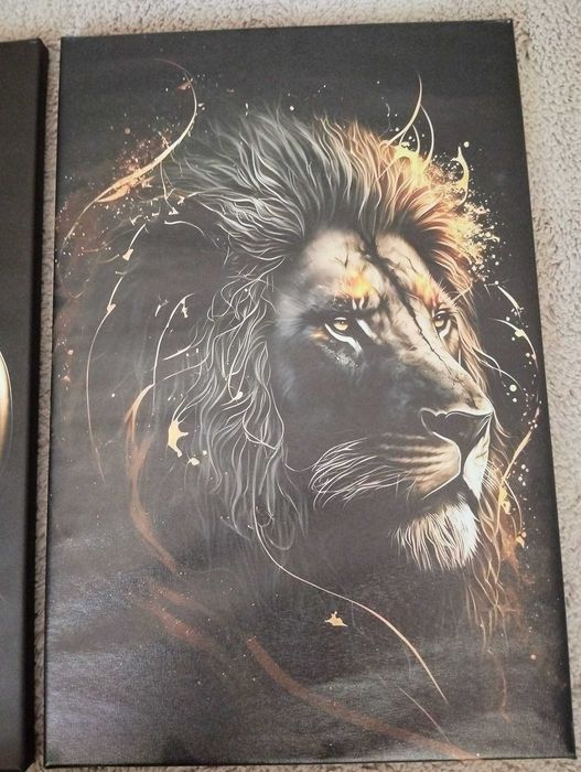 Set de 3 tablouri moderne pe pânză cu lup, vultur și leu