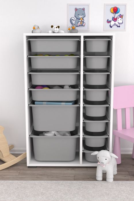 Шкаф за играчки, Етажерка с 14 кошници за съхранение