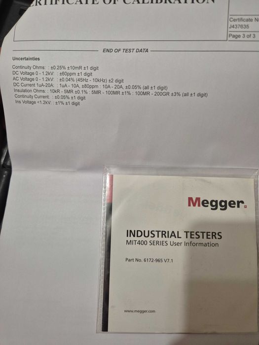 Изолационен тестер MEGGER MIT400 със сертификат за калибрация