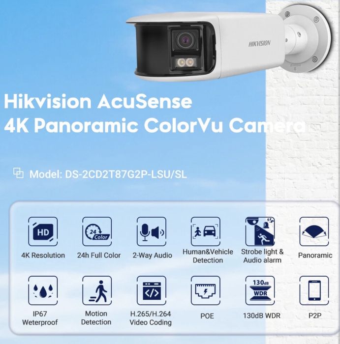Camera Supraveghere Hikvision 8MP Panoramic ColorVu 180° - Nouă (DS-2CD2T87G2P-LSU/SL)