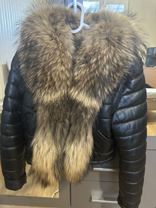 Късо яке естествена кожа с естествен богат косъм