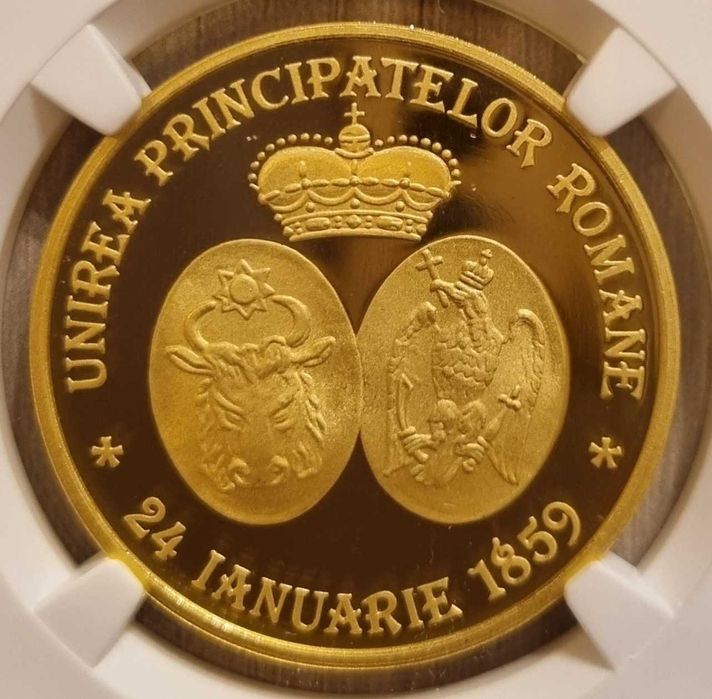 Moneda aur BNR 500 lei, Unirea Principatelor, gradata NGC PF 69