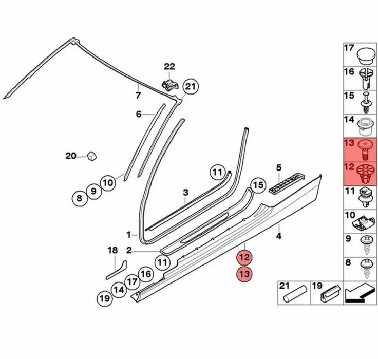 Дистанционни Щипки / втулки външен праг за BMW е60 е61 е63 е64 e90 e91