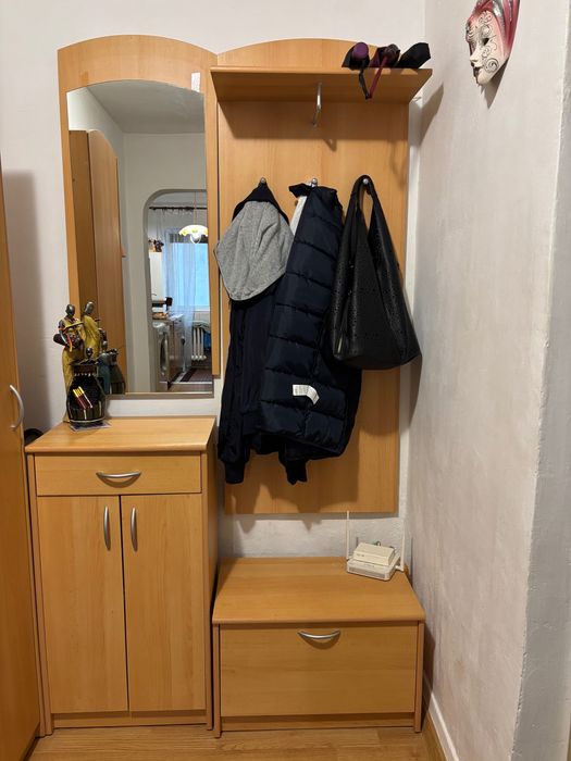 Mobilier de hol/dulap, cu pantofar, cuier cu oglinda