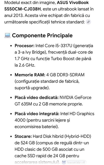 Laptop ASUS  model  S550CM an 2013