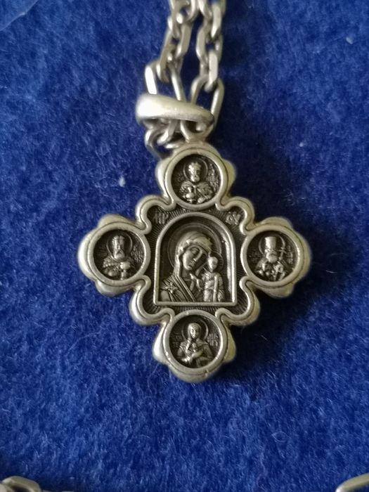 Сребърен кръст Ис, Хс, Божията майка. 925 проба