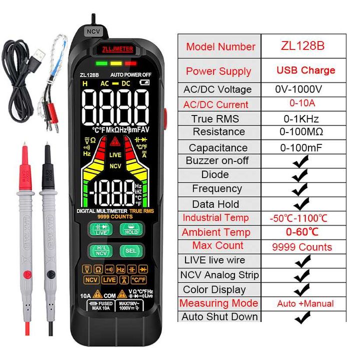 Професионален цифров мултицет MESTEK ZL128B Pro  с USB зареждане