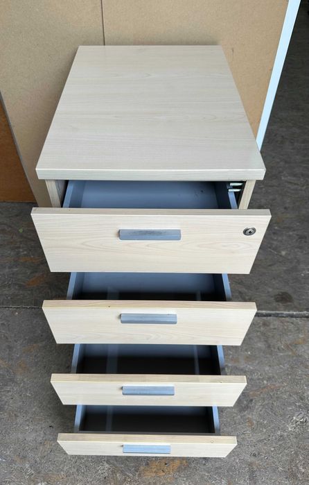 Stoc 100 buc Rollbox cu 4 Sertare finisaj lemn deschis; Casetiera 72x43x60 cm; Dulap de birou