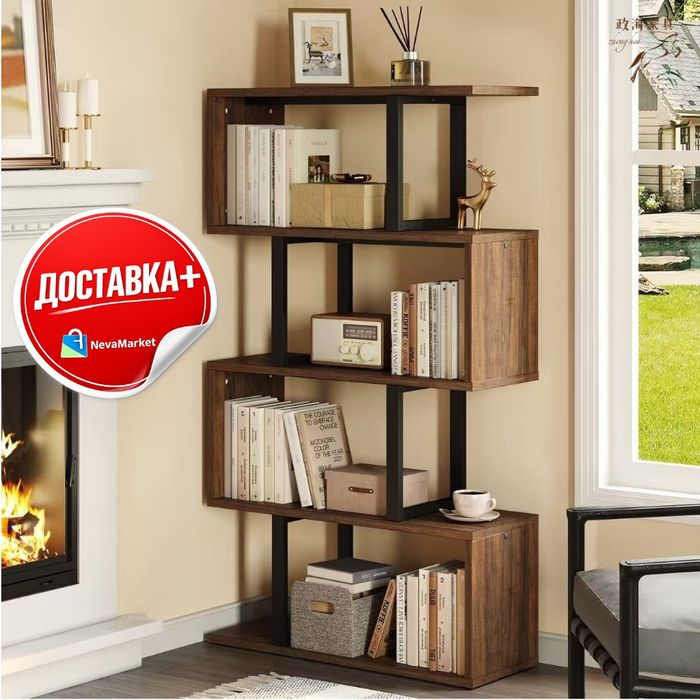 Стеллаж для дома и офиса, деревянный с металлическим каркасом