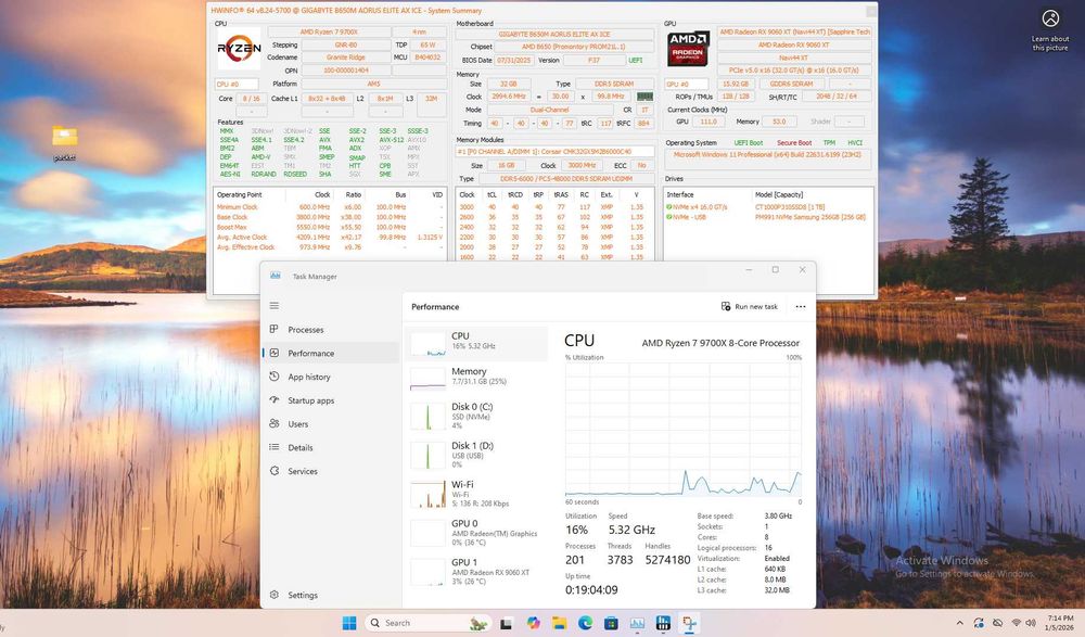 PC Gaming White Ryzen 7 9700X RX 9060 XT 16GB
