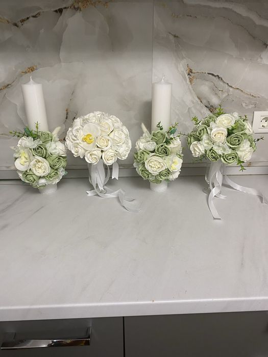 Buchete , cocarde, bratari lumanari cununie din flori de sapun