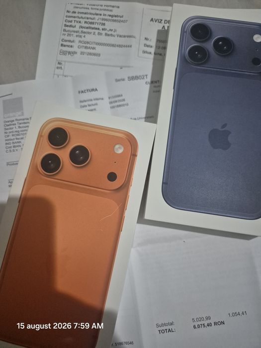 Iphone 17 Pro 256gb - Sigilat - Liber de rețea - Blue/Orange - Factura