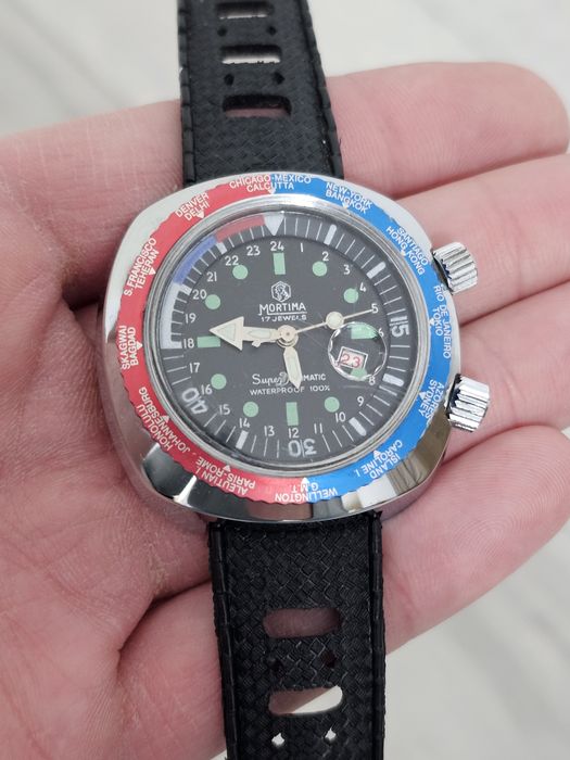 Ceas Diver Mortima Super Datomatic World Time Pepsi 1970 Vintage