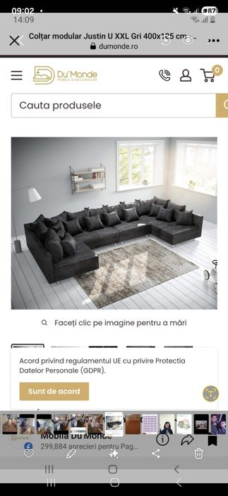 Vand coltar  XXl gri  400x185  cm