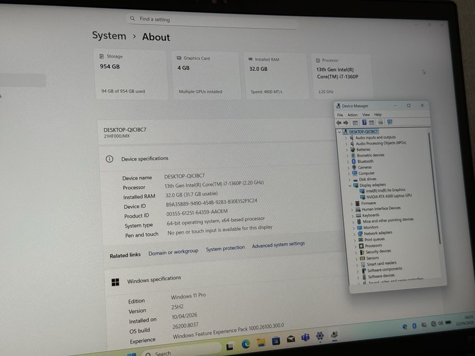 14’ FHD+IPS 500nits/i7-1360p/Thinkpad P14s g4/Nvidia RTX A500/32GB LPDDR5x/1TB SSD/Гаранция