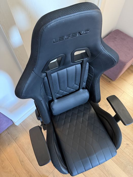Scaun gaming, negru, din imitație de piel