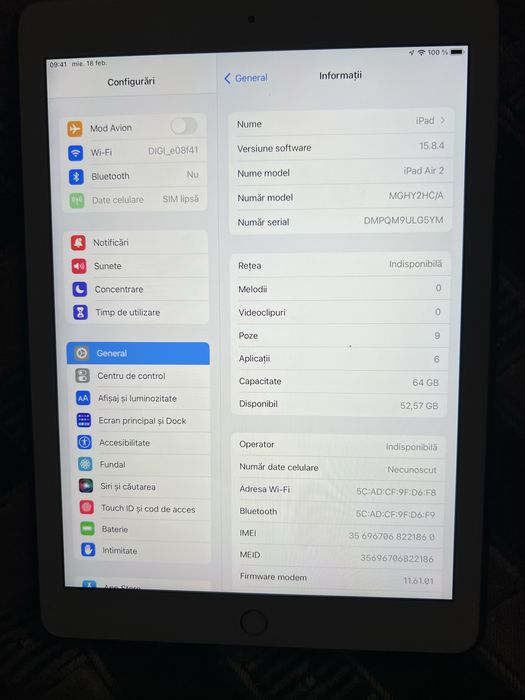 Vand tableta ipad air 2 cu cartela