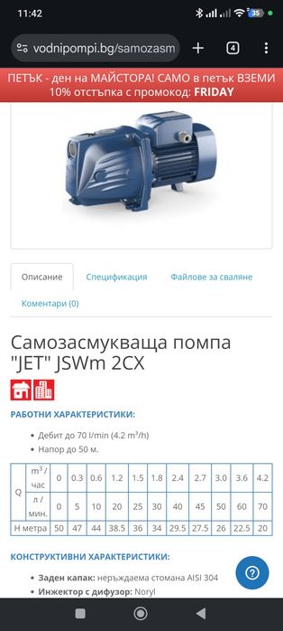 Самозасмукваща помпа Pedrollo "JET" JSWm 2CX Made in Italy