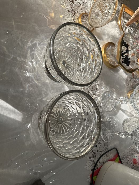 Хрусталь салатник с ободком металлическим